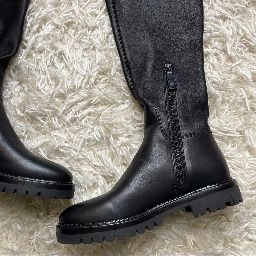 Vince Cabria Black Leather Over The Knee Boots Size 7
